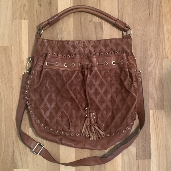 ISABELLA Fiore Brown Leather Embroidered Satchel Crossbody Shoulder Bag Purse - Picture 2 of 16